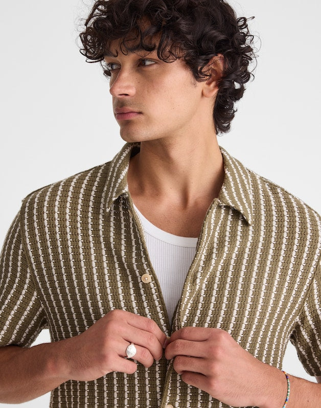 Textured-Knit Short-Sleeve Shirt OLIVE