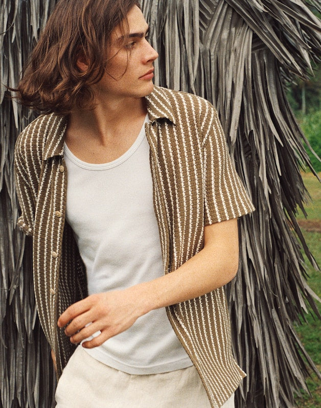 Textured-Knit Short-Sleeve Shirt OLIVE