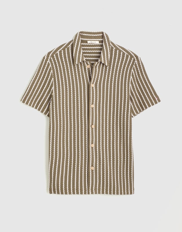 Textured-Knit Short-Sleeve Shirt OLIVE