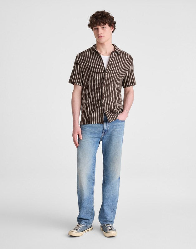 Textured-Knit Short-Sleeve Shirt CHOCOLATE