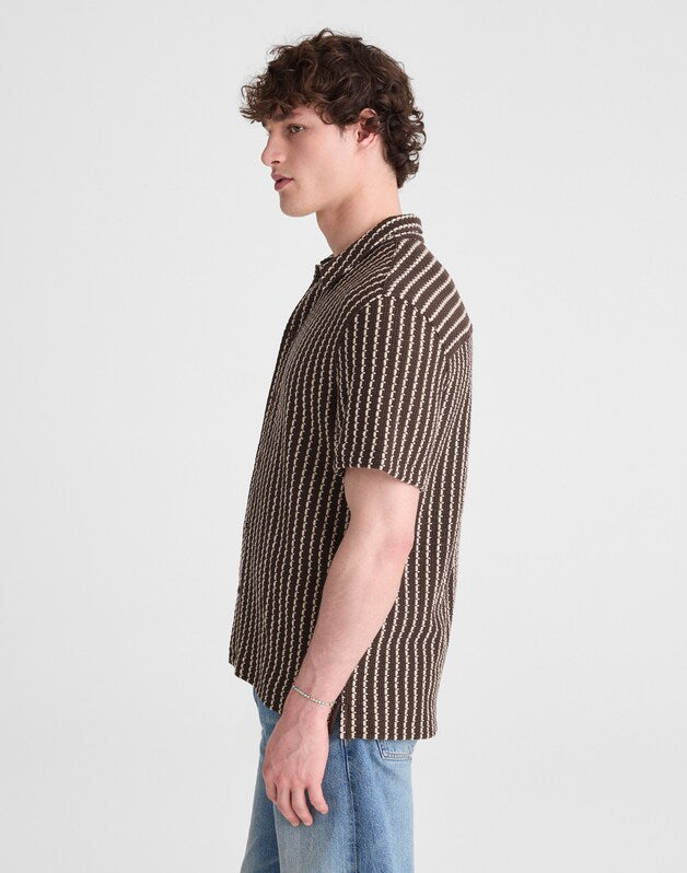 Textured-Knit Short-Sleeve Shirt CHOCOLATE