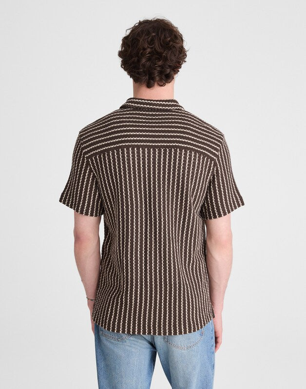 Textured-Knit Short-Sleeve Shirt CHOCOLATE