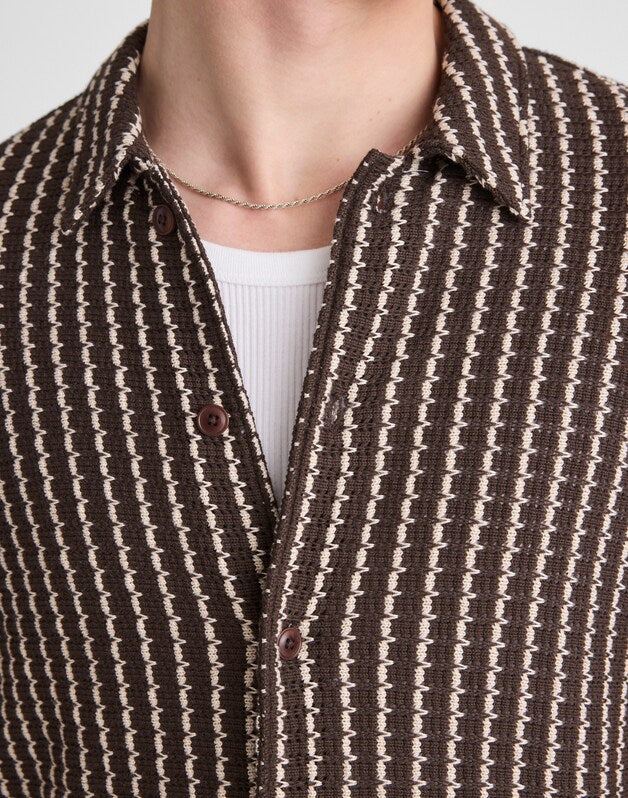 Textured-Knit Short-Sleeve Shirt CHOCOLATE