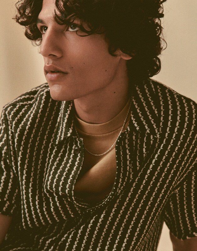 Textured-Knit Short-Sleeve Shirt CHOCOLATE