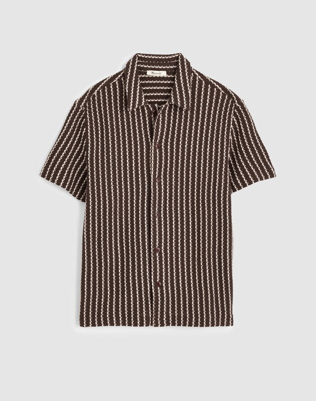 Textured-Knit Short-Sleeve Shirt CHOCOLATE