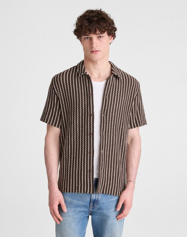 Textured-Knit Short-Sleeve Shirt CHOCOLATE