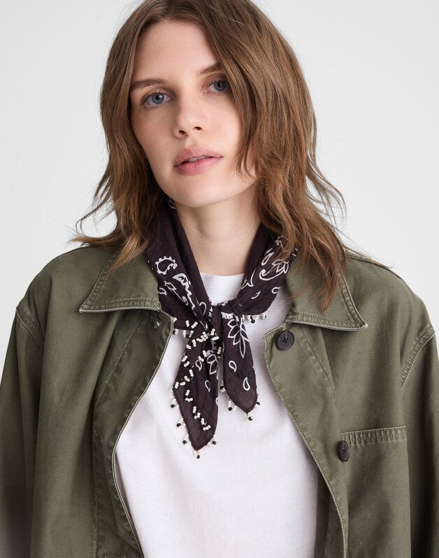 Beaded Bandana in Cotton Blend CHOCOLATE PLUM