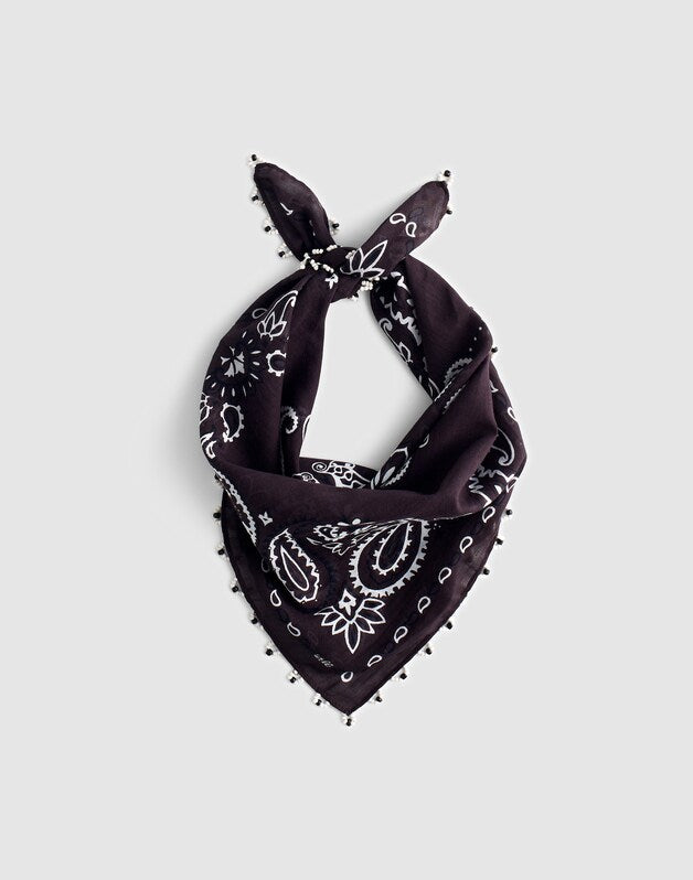 Beaded Bandana in Cotton Blend CHOCOLATE PLUM