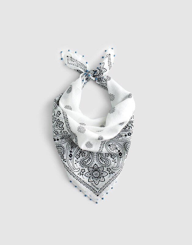 Beaded Bandana in Cotton Blend WHITE