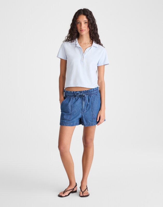 Pull-On Utility Shorts in Airy Denim MARINA BLUE
