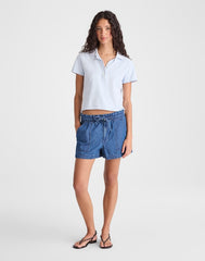 Pull-On Utility Shorts in Airy Denim MARINA BLUE