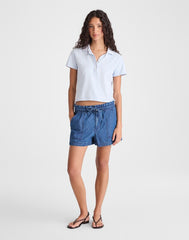Pull-On Utility Shorts in Airy Denim MARINA BLUE