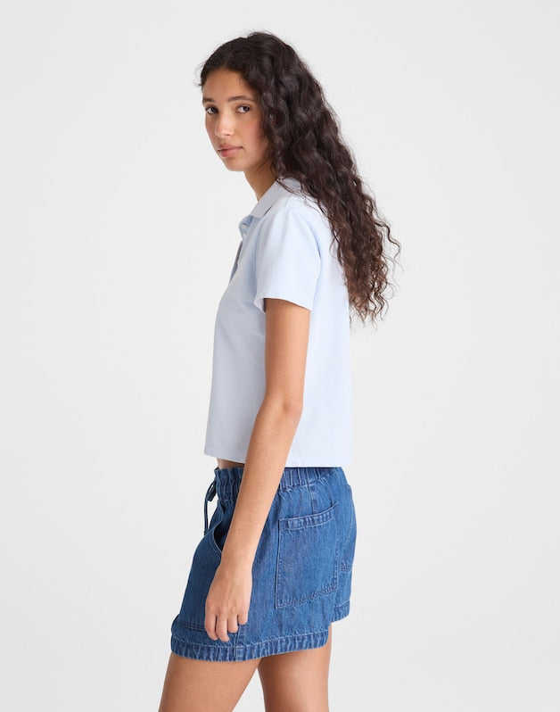 Pull-On Utility Shorts in Airy Denim MARINA BLUE