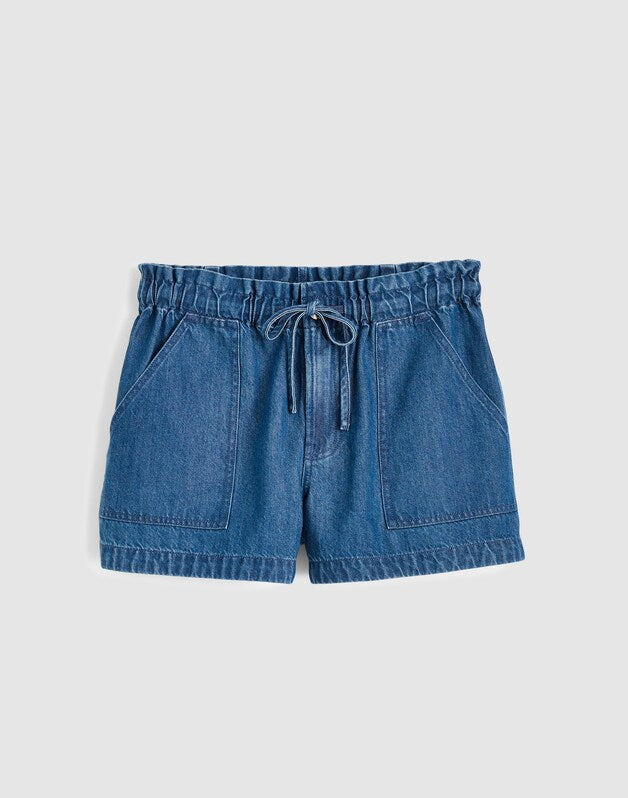 Pull-On Utility Shorts in Airy Denim MARINA BLUE