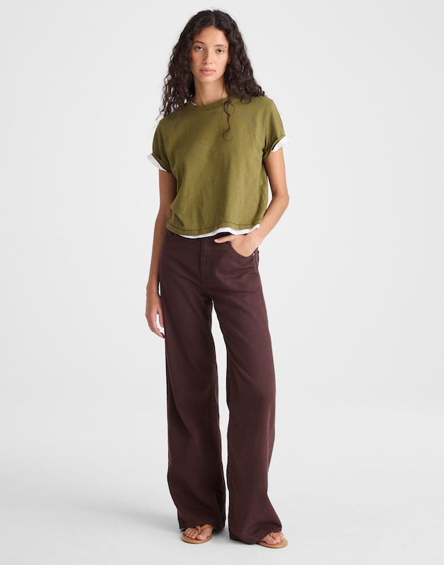 The Ultimate Wide-Leg Jean in Airy Denim BURNT COCOA