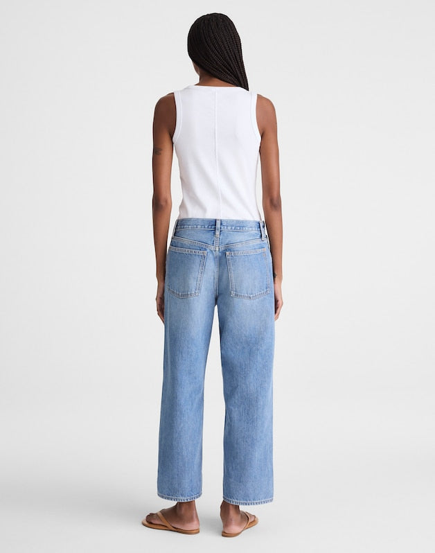 Embroidered Low-Slung Baggy Crop Jeans WORN MID INDIGO