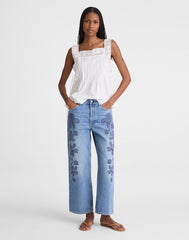 Embroidered Low-Slung Baggy Crop Jeans WORN MID INDIGO