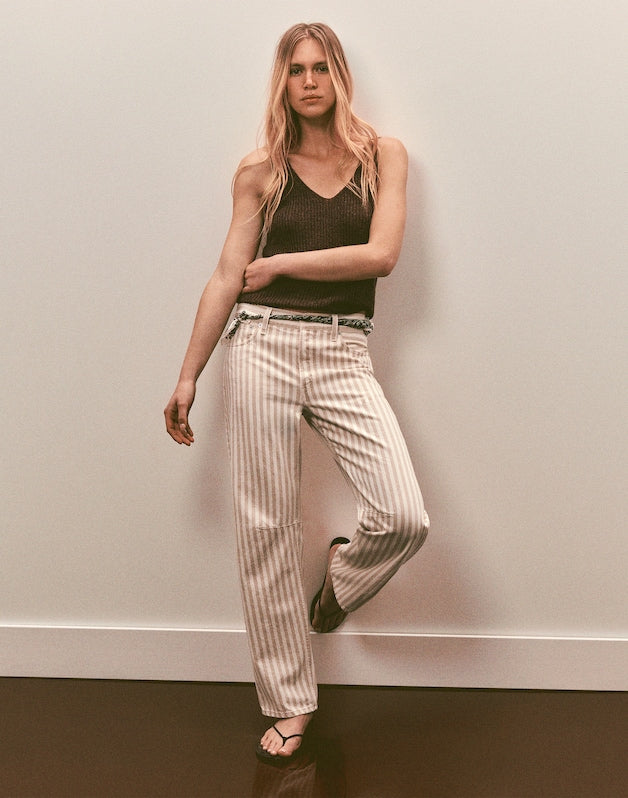 The Darted Barrel-Leg Jean KHAKI SAND STRIPE