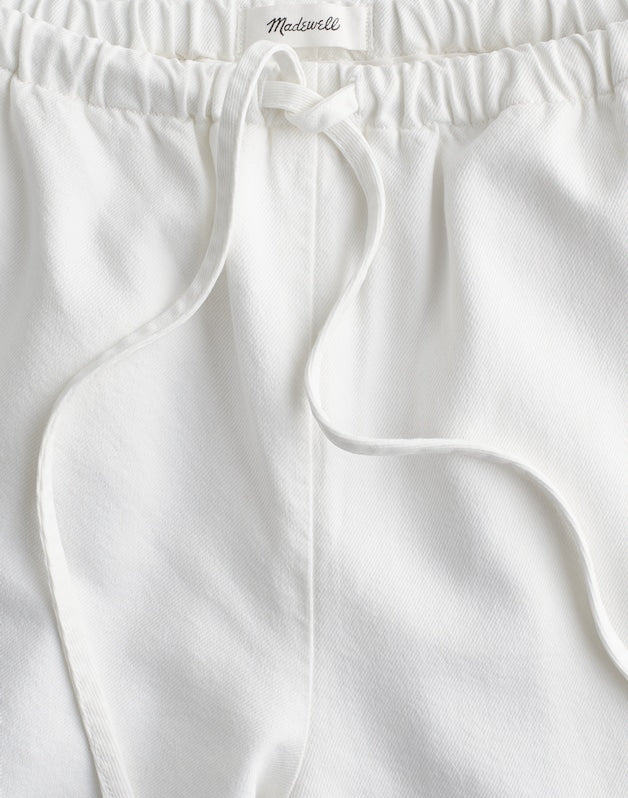 Embroidered Denim Pull-On Pants TILE WHITE