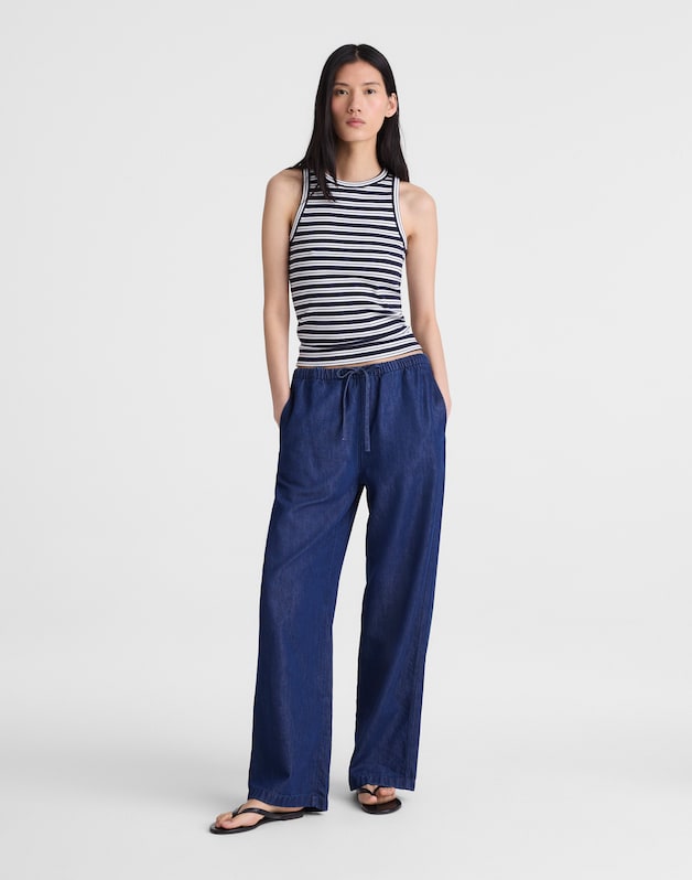 Airy Denim Pull-On Pants NOSTALGIC BLUE