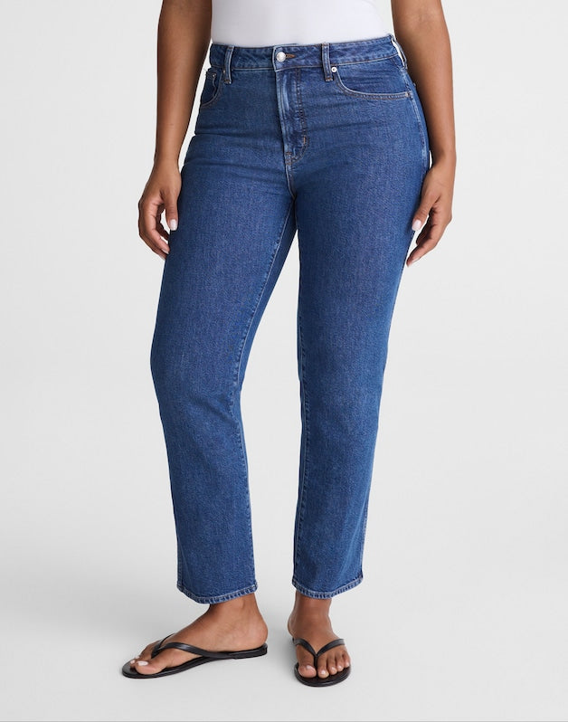 The Curvy Longline Straight Crop Jean in Marina Blue Wash MARINA BLUE