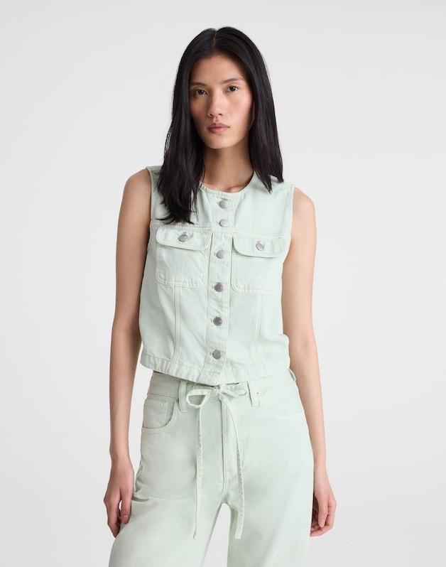 Madewell x Shopbop Airy Denim Crop Vest STORIED SEA