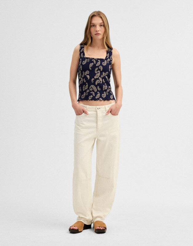 Madewell x Shopbop Smocked Squareneck Tank TOSSED PAISLEY MIDNIGHT