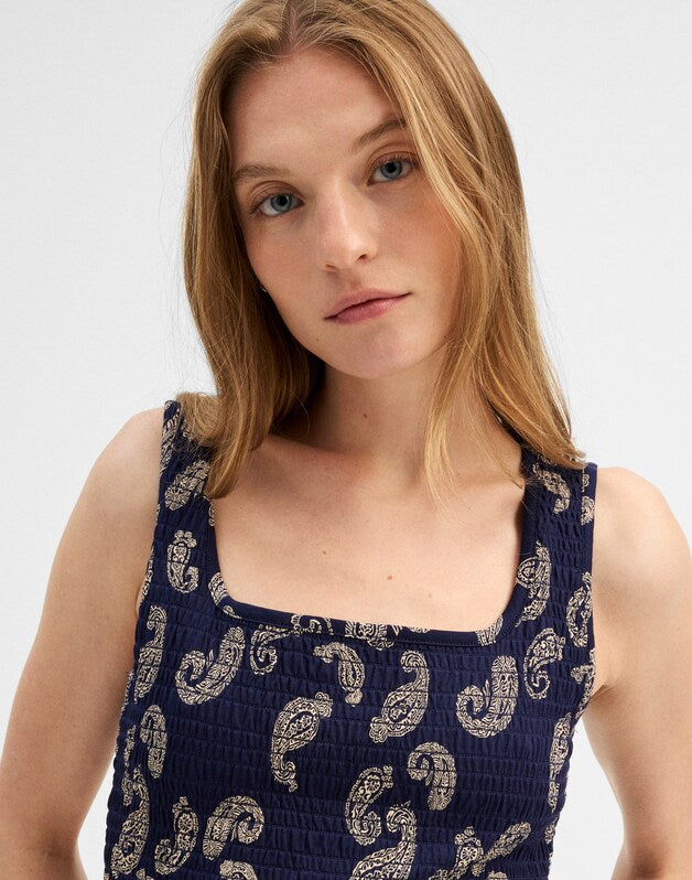 Madewell x Shopbop Smocked Squareneck Tank TOSSED PAISLEY MIDNIGHT