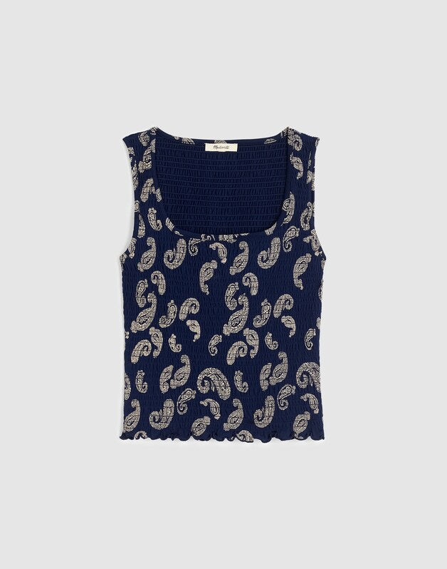 Madewell x Shopbop Smocked Squareneck Tank TOSSED PAISLEY MIDNIGHT