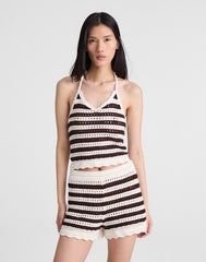 Madewell x Shopbop Pointelle-Knit Halter Top BROWN AND IVORY STRIPE