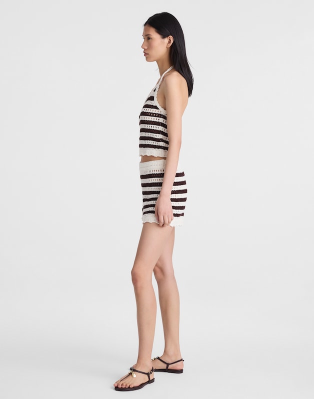 Madewell x Shopbop Pointelle-Knit Shorts BROWN AND IVORY STRIPE