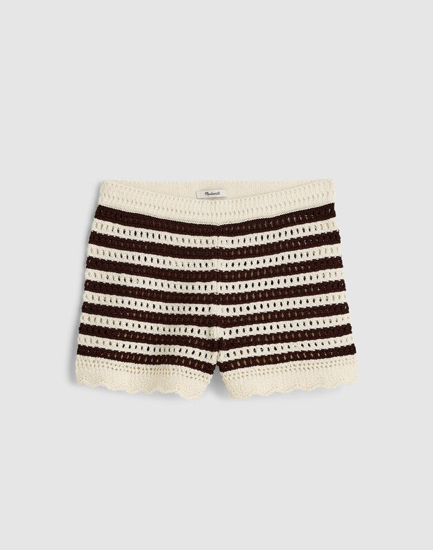 Madewell x Shopbop Pointelle-Knit Shorts BROWN AND IVORY STRIPE