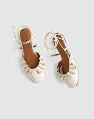 Madewell x Shopbop Greta Ruched Ankle-Tie Flat in Leather VINTAGE IVORY