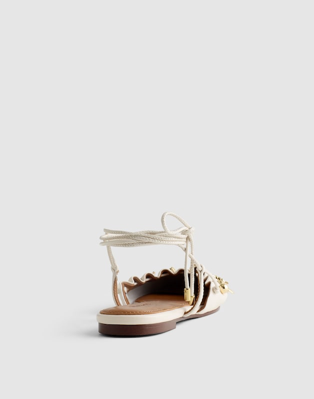 Madewell x Shopbop Greta Ruched Ankle-Tie Flat in Leather VINTAGE IVORY