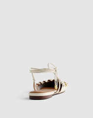 Madewell x Shopbop Greta Ruched Ankle-Tie Flat in Leather VINTAGE IVORY