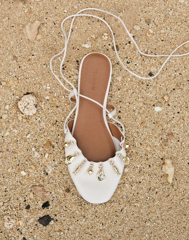 Madewell x Shopbop Greta Ruched Ankle-Tie Flat in Leather VINTAGE IVORY