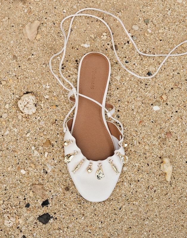 Madewell x Shopbop Greta Ruched Ankle-Tie Flat in Leather VINTAGE IVORY
