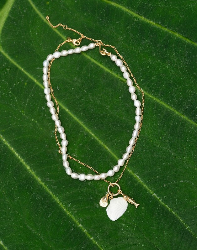 Madewell x Shopbop Beaded Shell Necklace Set ANTIQUE GOLD