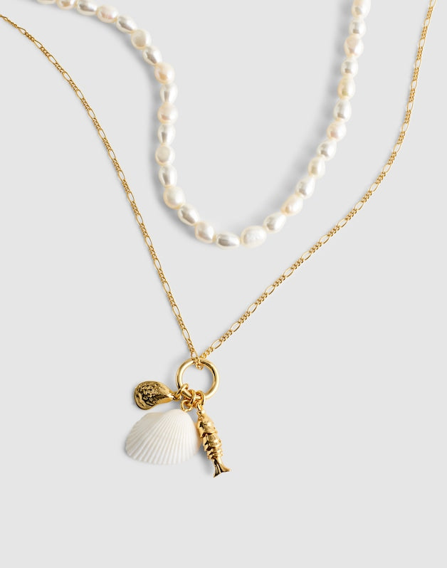Madewell x Shopbop Beaded Shell Necklace Set ANTIQUE GOLD