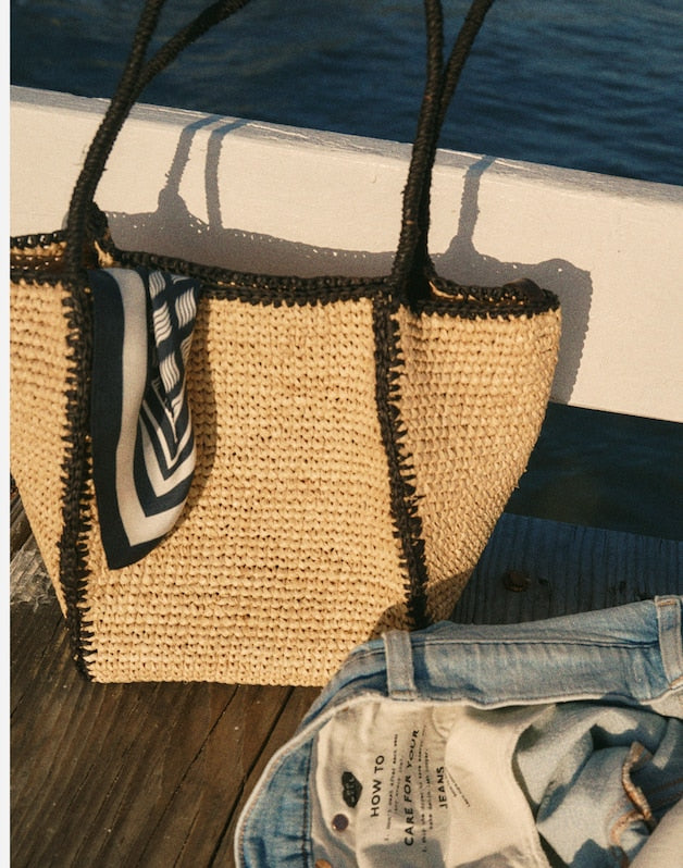 The Lexington Small Tote in Colorblock Raffia NATURAL MULTI
