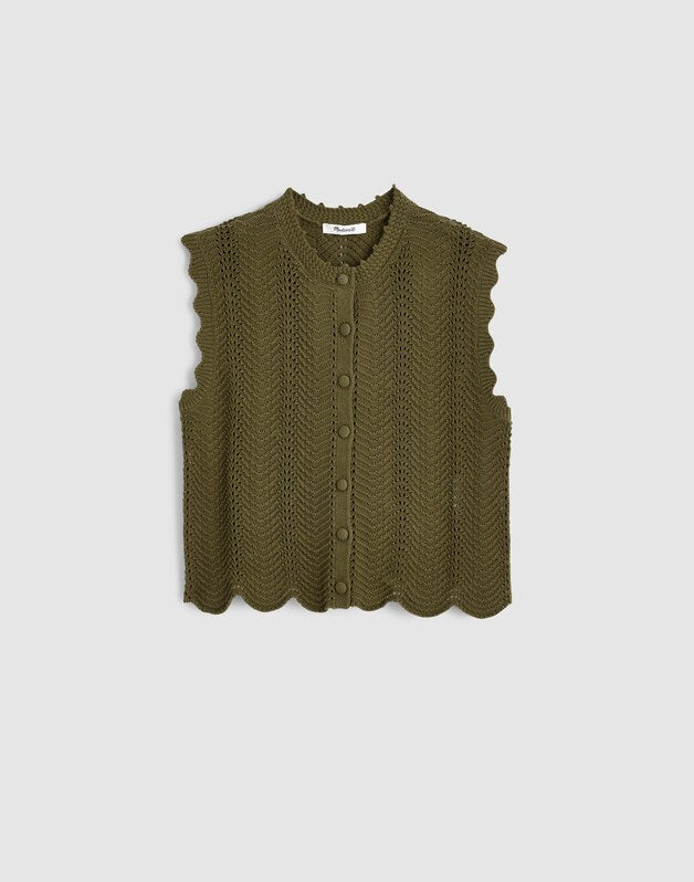 Wavy-Knit Button-Front Shell Top FADED IVY