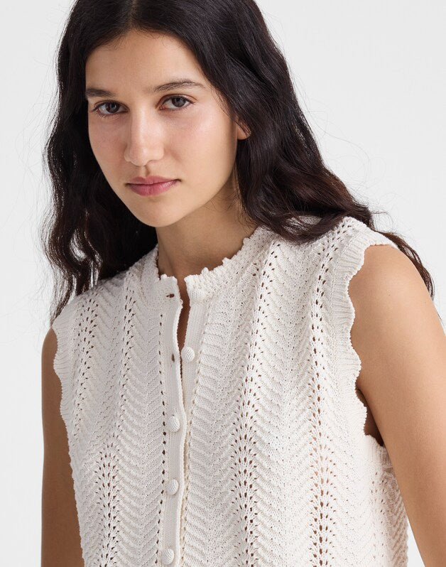 Wavy-Knit Button-Front Shell Top VINTAGE IVORY