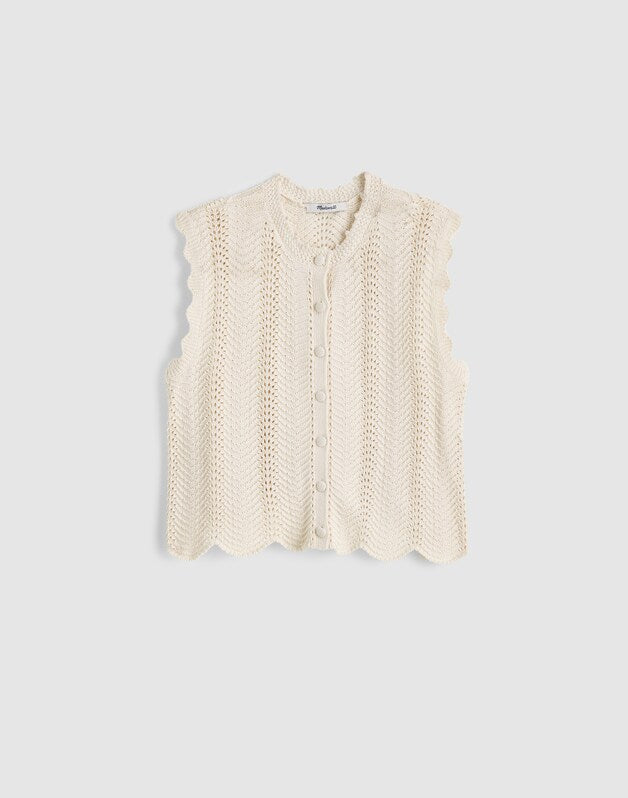 Wavy-Knit Button-Front Shell Top VINTAGE IVORY