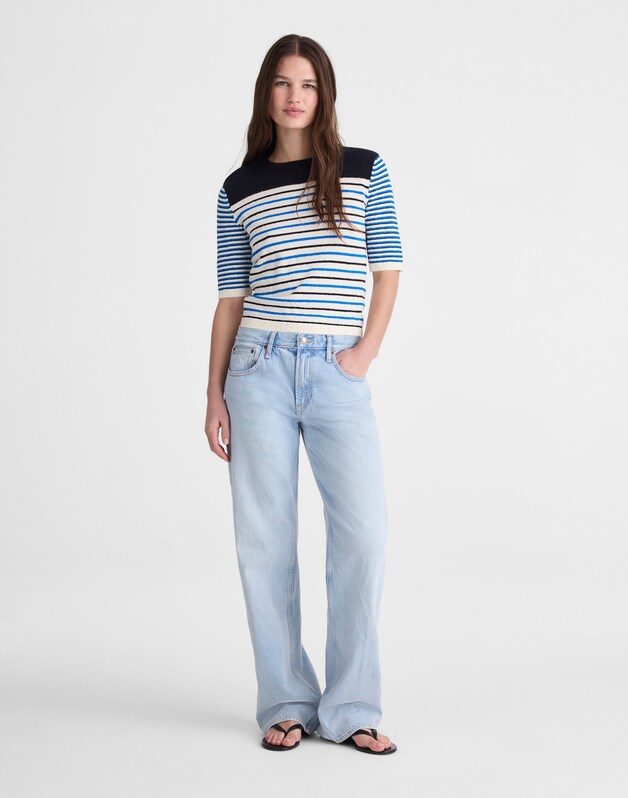 Boucl&eacute;-Knit Sweater Tee RETRO BLUE MINI STRIPE