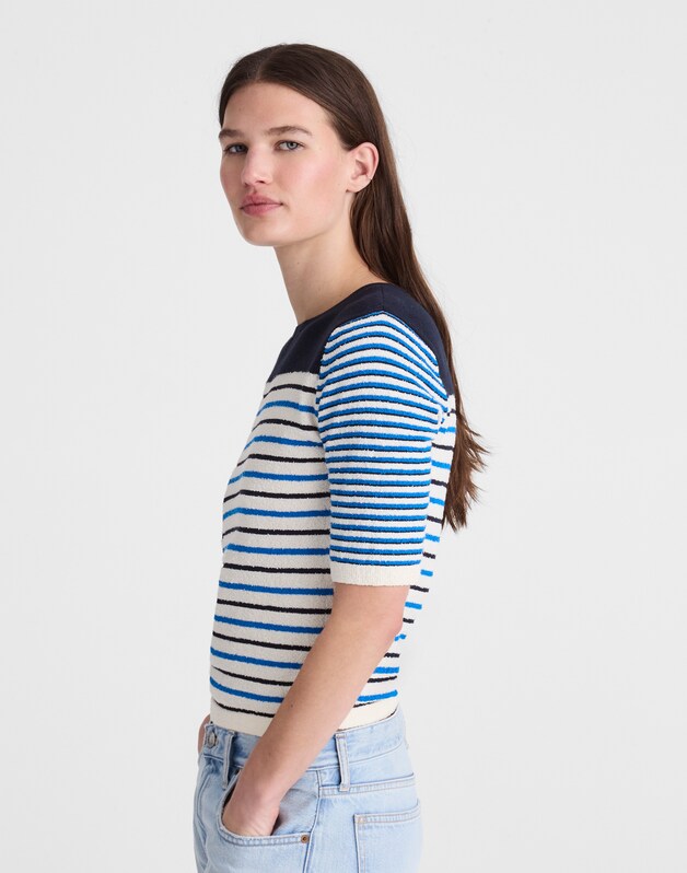 Boucl&eacute;-Knit Sweater Tee RETRO BLUE MINI STRIPE