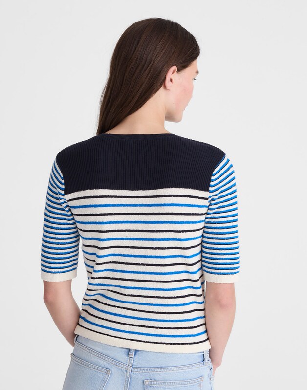 Boucl&eacute;-Knit Sweater Tee RETRO BLUE MINI STRIPE