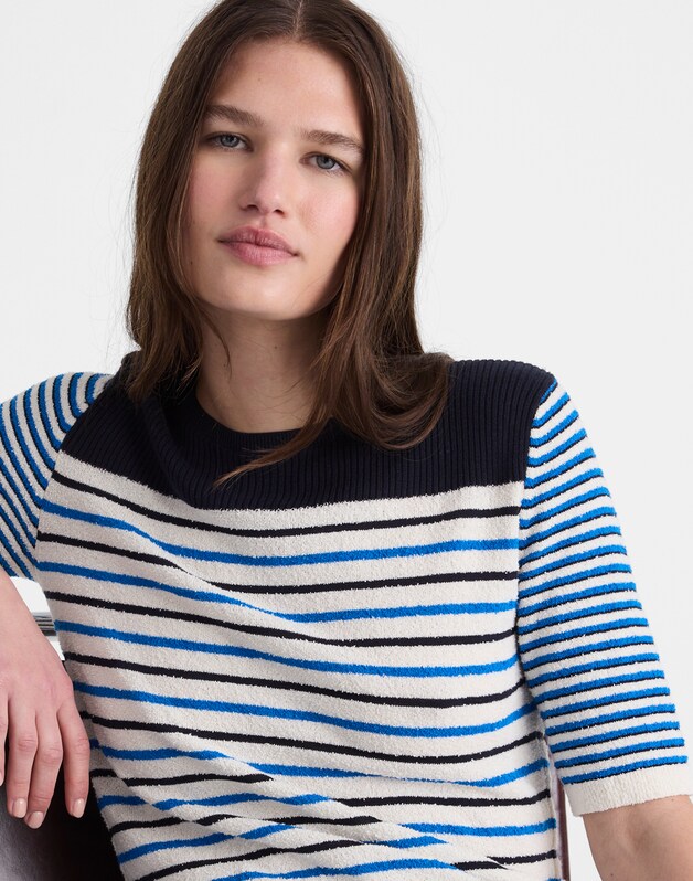 Boucl&eacute;-Knit Sweater Tee RETRO BLUE MINI STRIPE