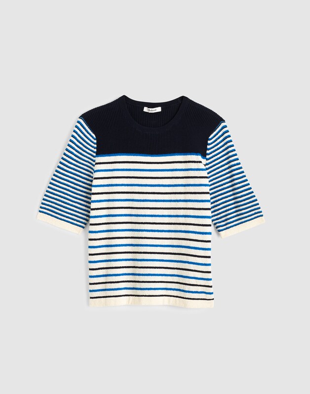 Boucl&eacute;-Knit Sweater Tee RETRO BLUE MINI STRIPE