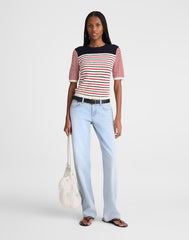 Boucl&eacute;-Knit Sweater Tee RED AND NAVY MULTI STRIPE