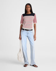 Boucl&eacute;-Knit Sweater Tee RED AND NAVY MULTI STRIPE